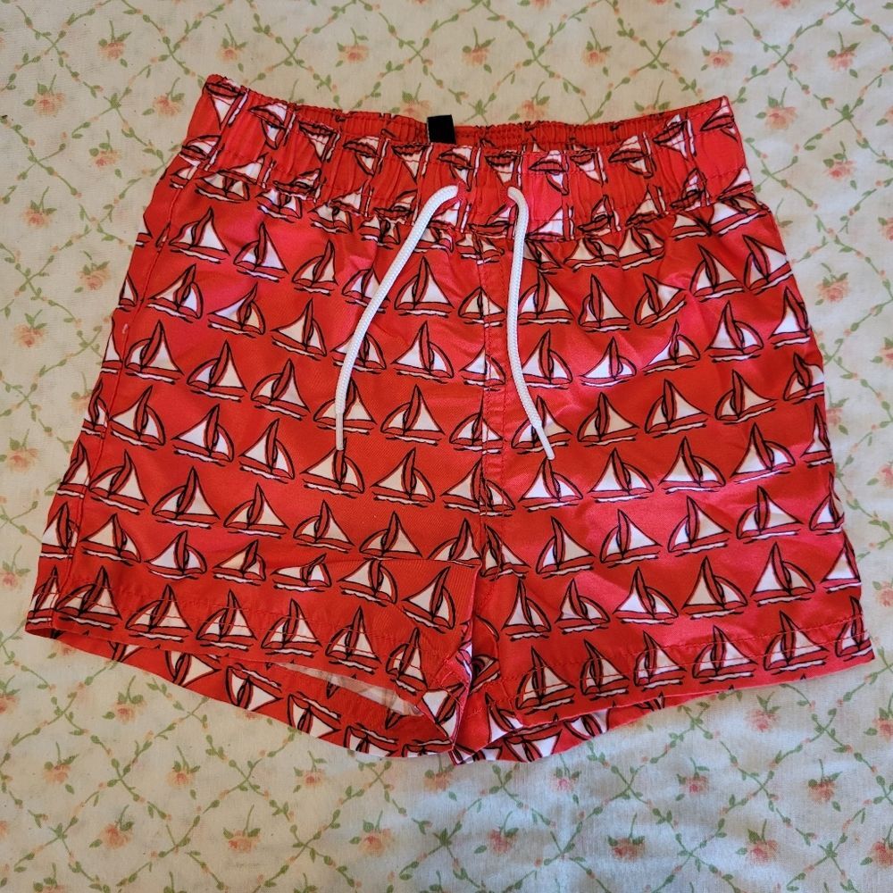 Janie and Jack Size 6-12 Months Red Sailboat Swim Trunk